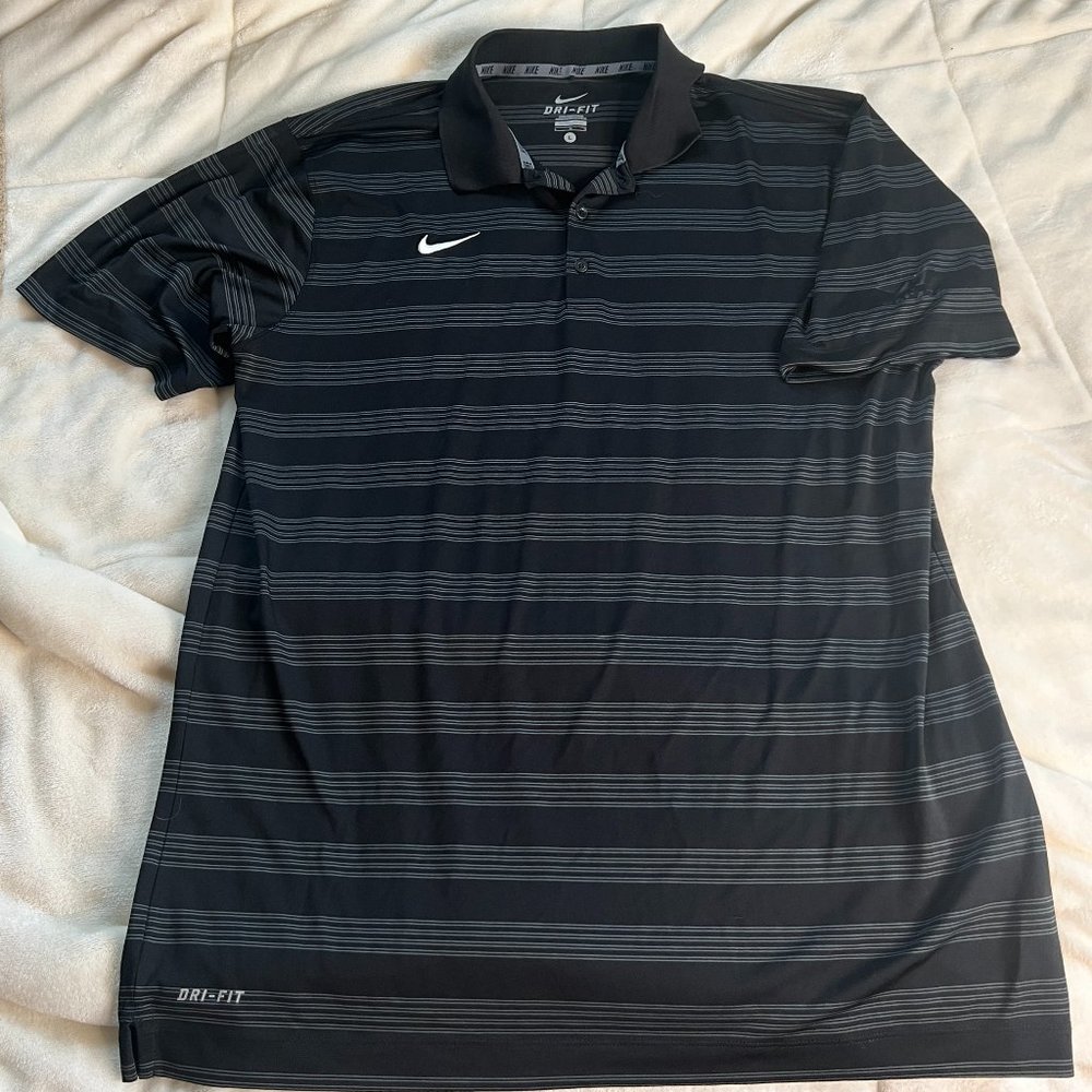 Nike Dri-Fit Athletic Golf Striped Polo Men's Large Black Short Sleeve  This Nik